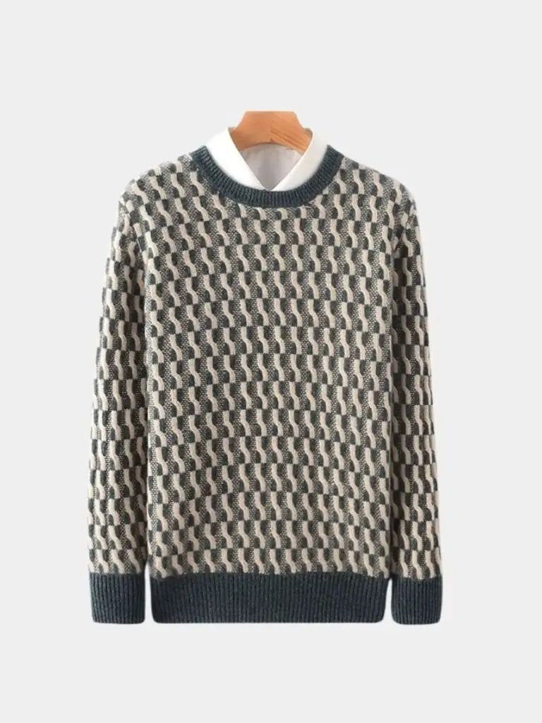 Men’s Knit Sweater – Wool Geometric Crew Casual Everyday Knitwear SPECTER