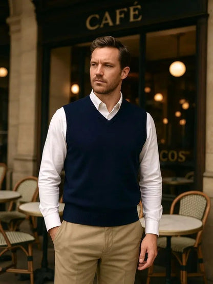 Men’s Cashmere Sweater – Neck Vest Soft Luxury Knit SPECTER