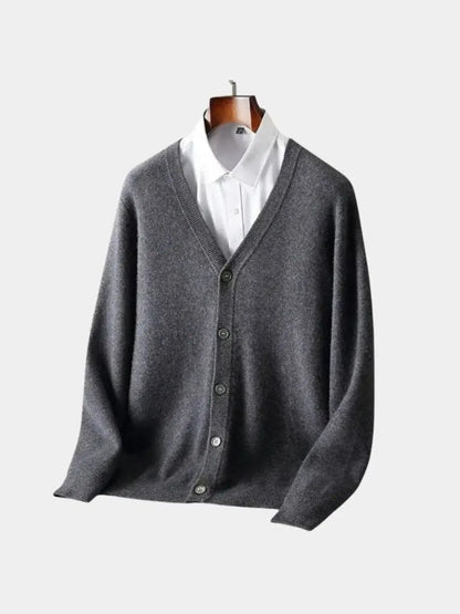 Men’s Cardigan Sweater – Merino Wool Neck Casual Everyday Knitwear SPECTER
