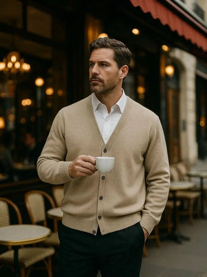 Men’s Cardigan Sweater – Merino Wool Neck Casual Everyday Knitwear SPECTER