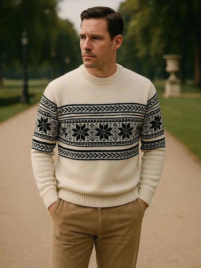 Men’s Knit Sweater – Wool Fair Isle Casual Everyday Knitwear SPECTER
