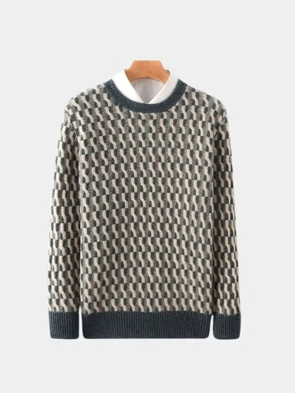 Men’s Knit Sweater – Wool Geometric Crew Casual Everyday Knitwear SPECTER