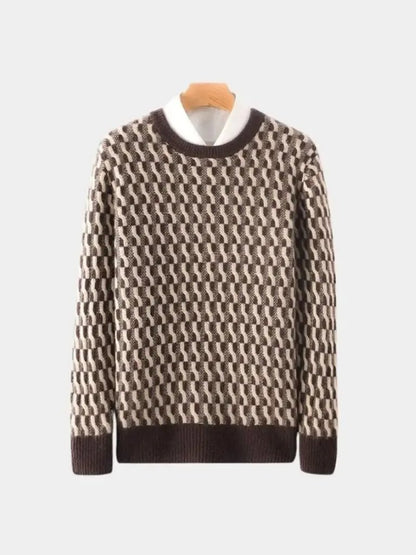 Men’s Knit Sweater – Wool Geometric Crew Casual Everyday Knitwear SPECTER