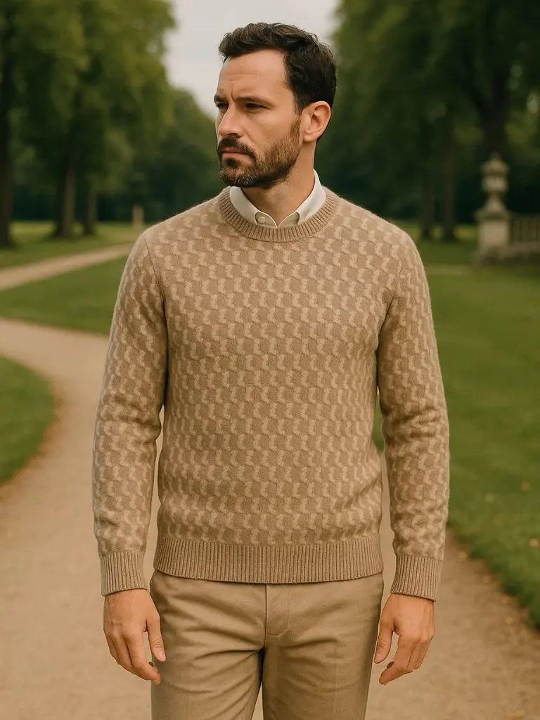 Men’s Knit Sweater – Wool Geometric Crew Casual Everyday Knitwear SPECTER