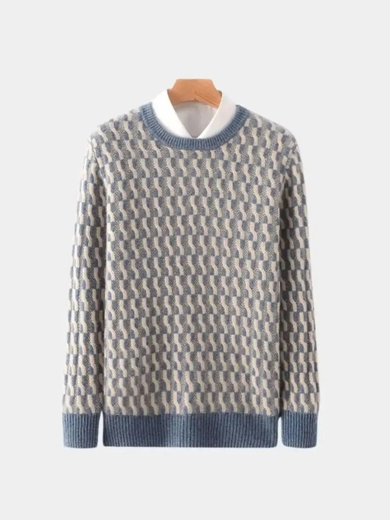 Men’s Knit Sweater – Wool Geometric Crew Casual Everyday Knitwear SPECTER