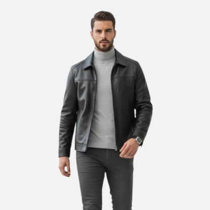 Men’s Polo Leather Coat – Classic Straight-Hem Design SPECTER LONDON