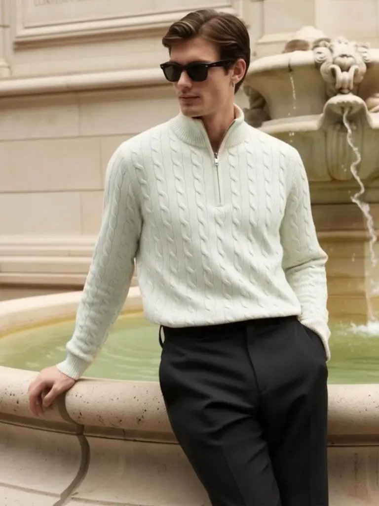 Men’s Knit Knit Sweater – Premium Cable Zip Casual Everyday Knitwear SPECTER