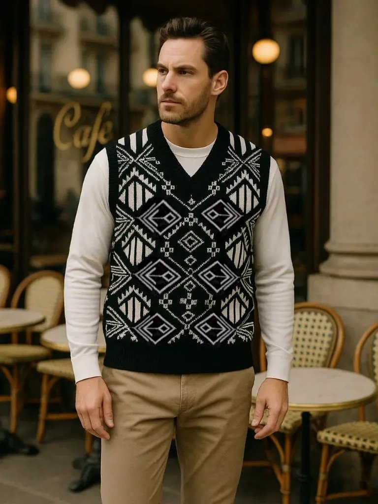 Men’s Knit Sweater – Academic Retro Vest Casual Everyday Knitwear SPECTER