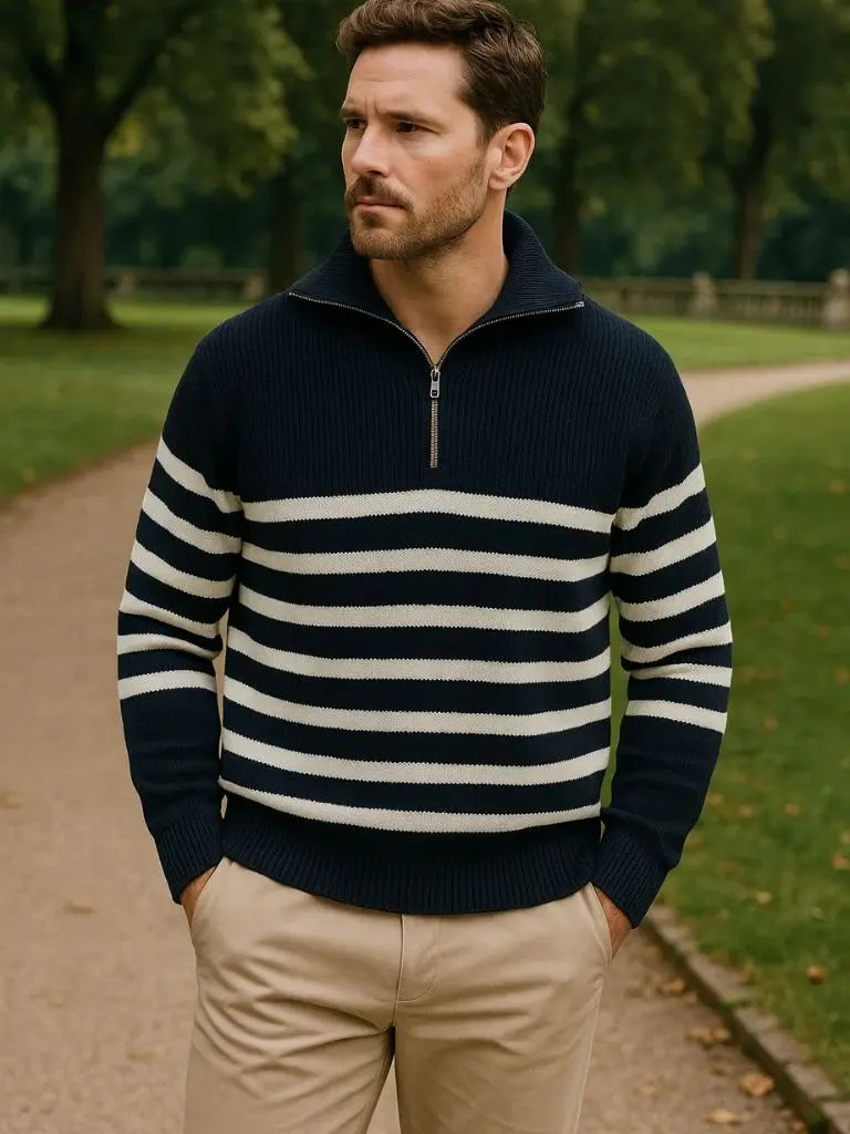 Men’s Knit Sweater – Striped Zip Casual Everyday Knitwear SPECTER