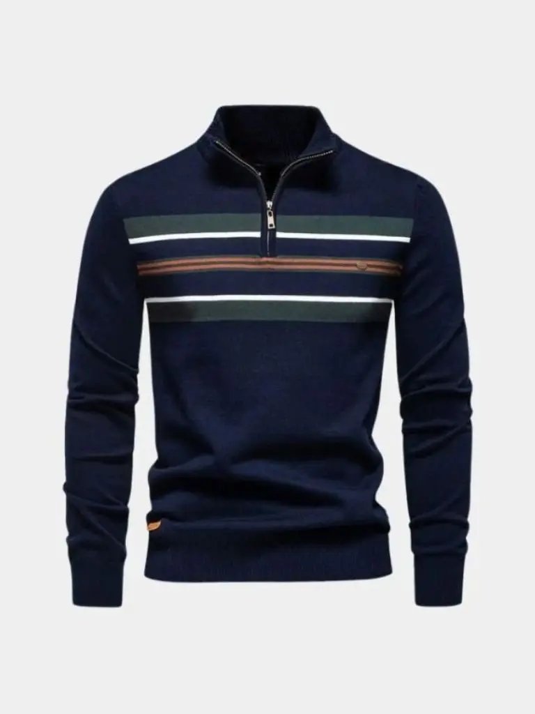 Men’s Knit Sweater – Striped Quarter Zip Casual Everyday Knitwear SPECTER