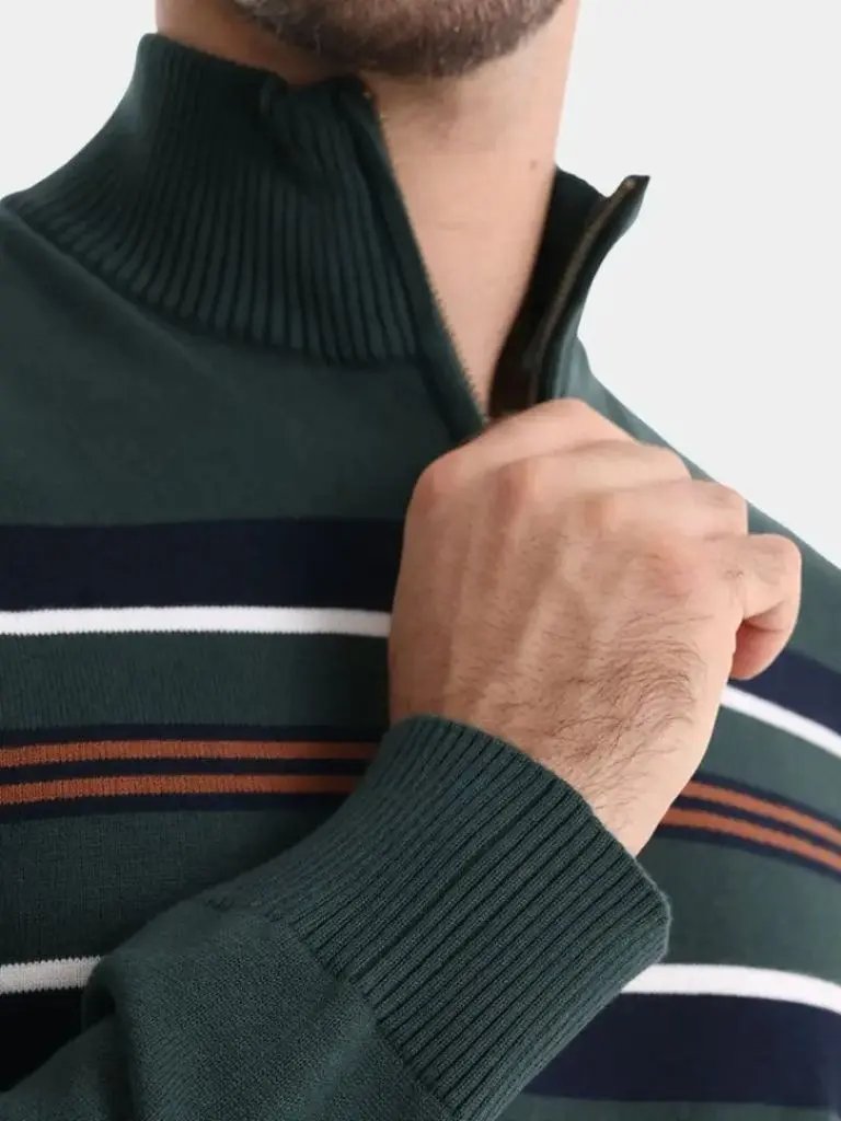 Men’s Knit Sweater – Striped Quarter Zip Casual Everyday Knitwear SPECTER