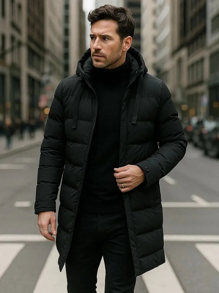 Men’s Puffer Jacket – Minimalist Long Quilted Winter Warmth SPECTER