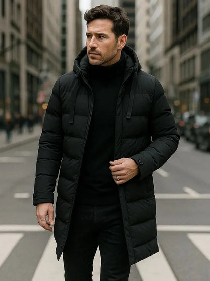 Men’s Puffer Jacket – Minimalist Long Quilted Winter Warmth SPECTER