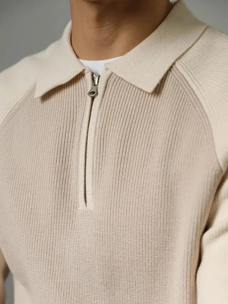 Men’s Knit Sweater – Raglan Quarter Zip Casual Everyday Knitwear SPECTER