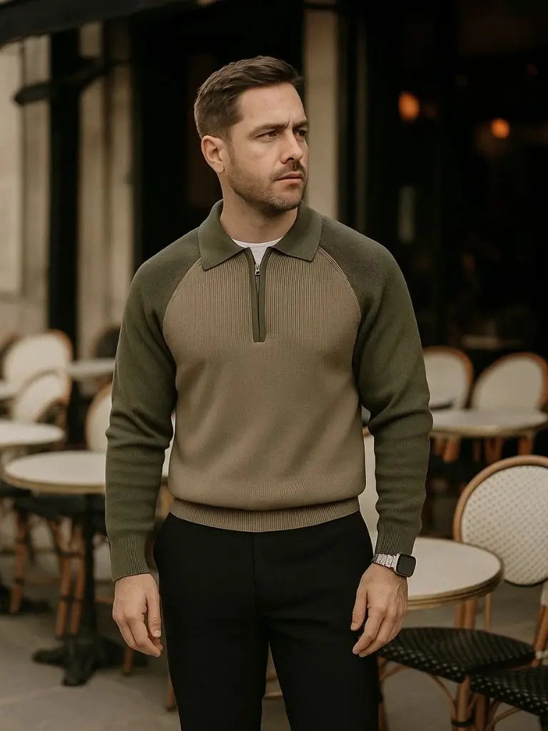 Men’s Knit Sweater – Raglan Quarter Zip Casual Everyday Knitwear SPECTER