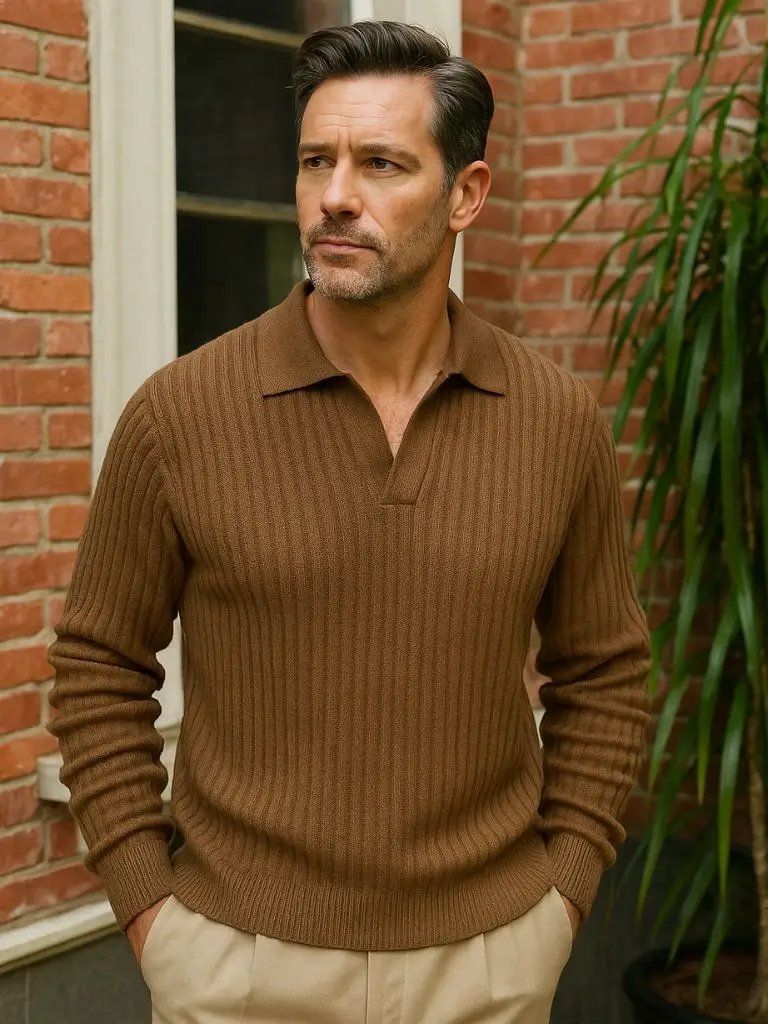 Men’s Knit Sweater – Neck Polo Ribbed Casual Everyday Knitwear SPECTER